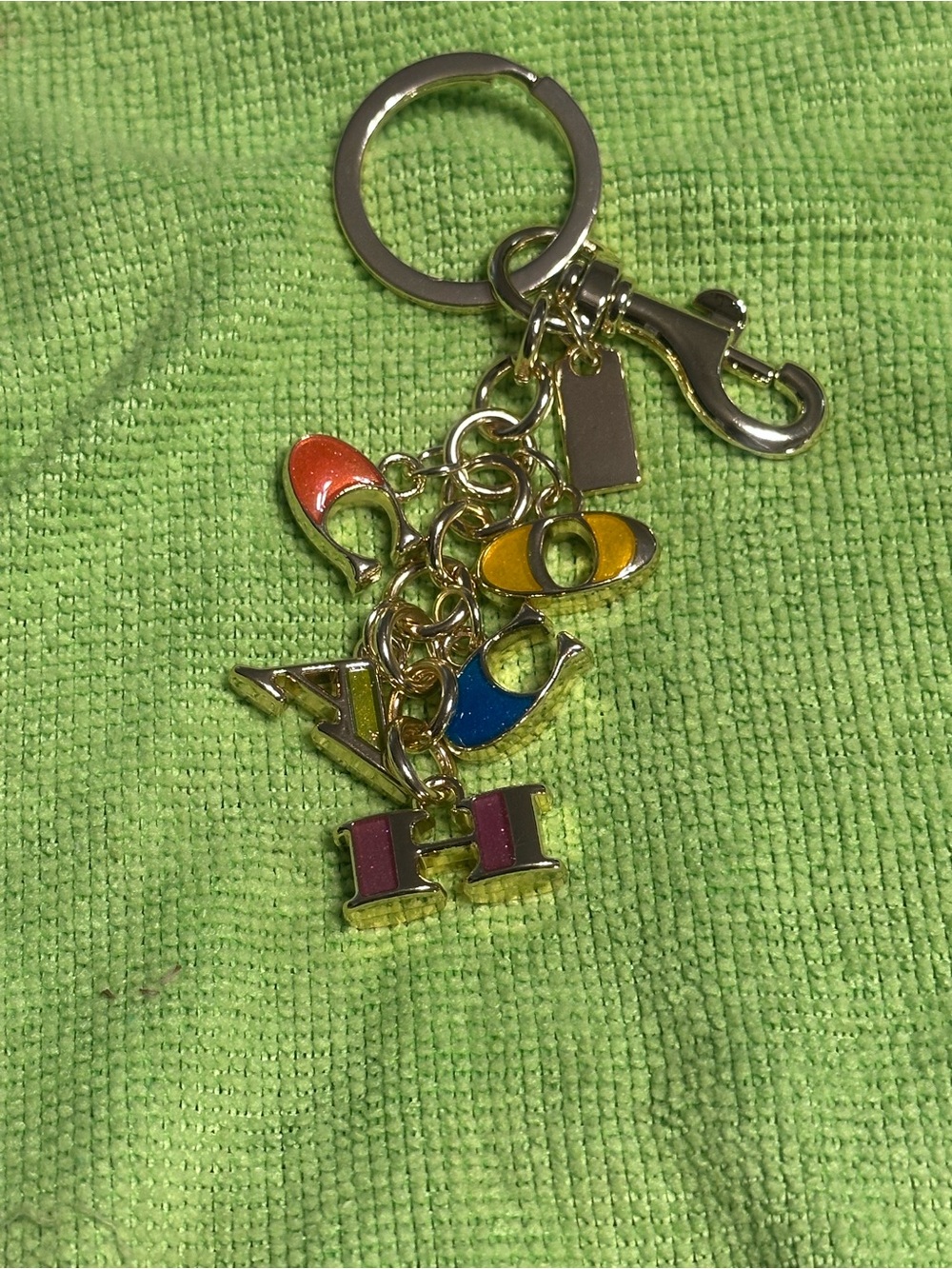 Gold Letter fashion Charm Keychain with Colorful Enamel Letters - Picture 2 of 2